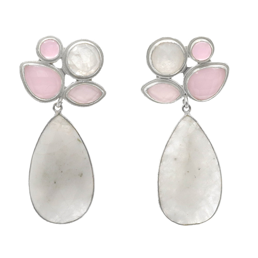 Pendientes Paraiso Plata Rosa claro y Piedra Lunar