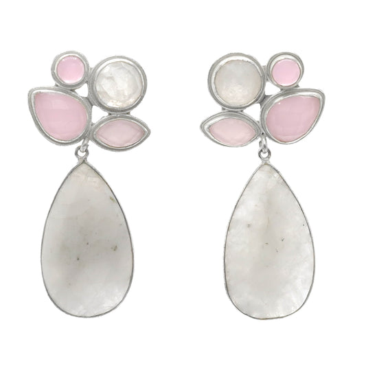 Pendientes Paraiso Plata Rosa claro y Piedra Lunar