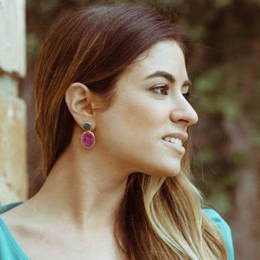 Pendientes Rupia Desmontable Verde y Fucsia mo