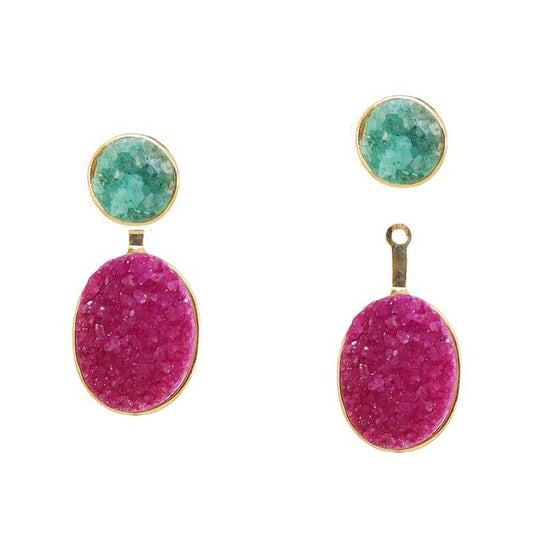 Pendientes Rupia Desmontable Verde y Fucsia