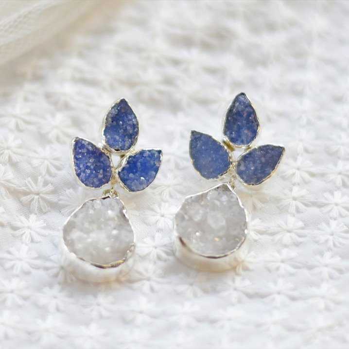 Pendientes Sauce Plata Azul y Blanco