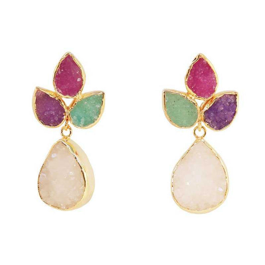 Pendientes Sauce Fucsia. Morado. Verde y Blanco