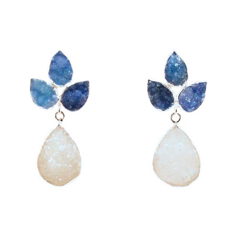 Pendientes Sauce Plata Azul y Blanco