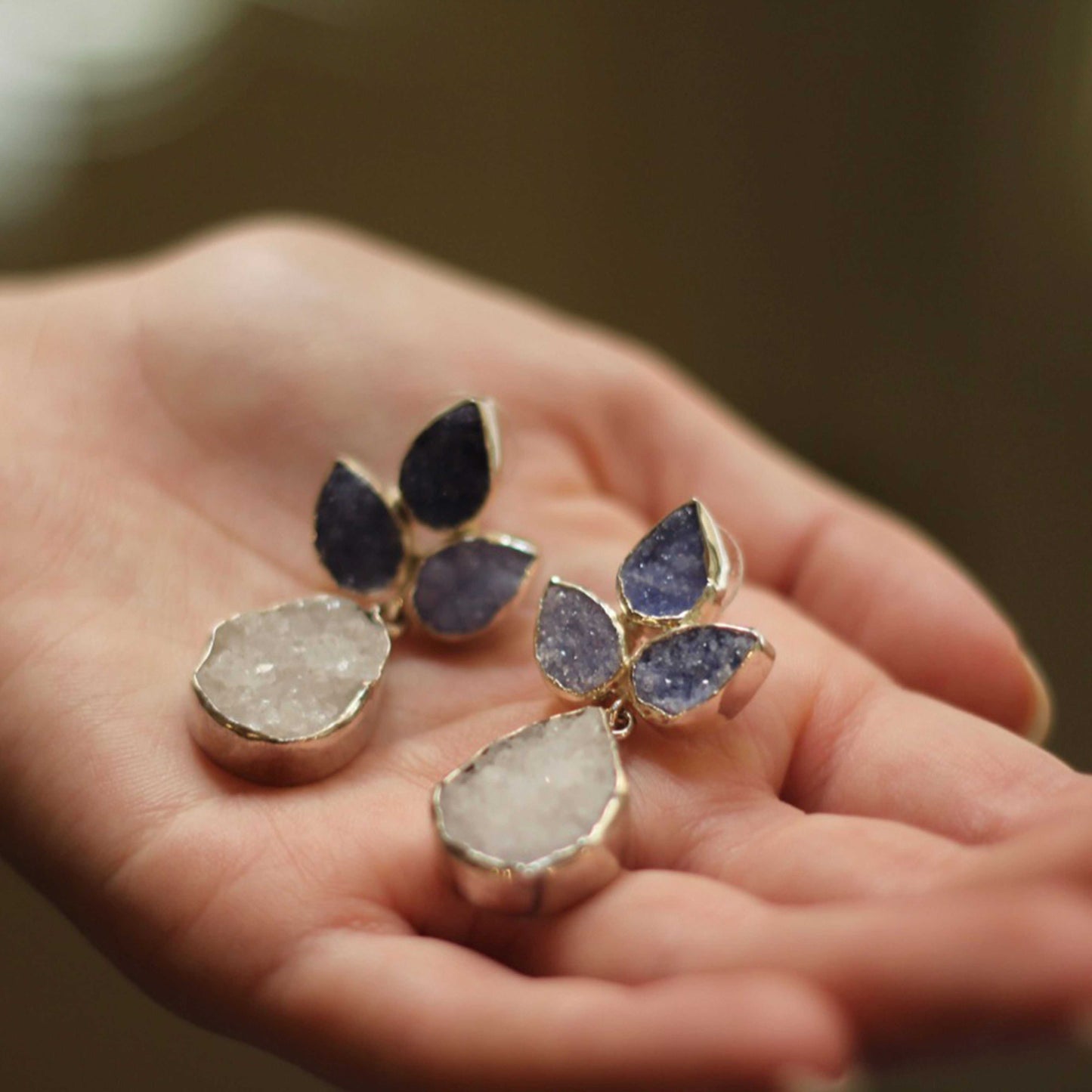 Pendientes Sauce Plata Azul y Blanco