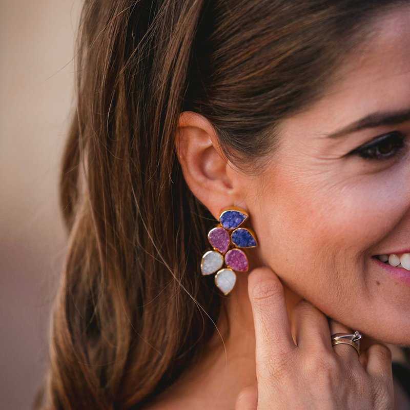 Pendientes Trópico Azul Morado, Fucsia y Blanco