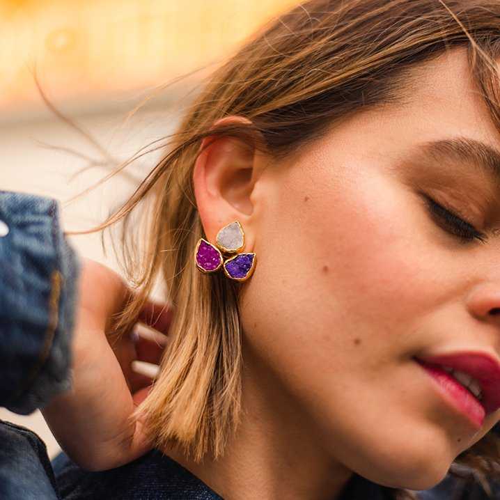 Pendientes Yoga Big Blanco, Morado y Fucsia