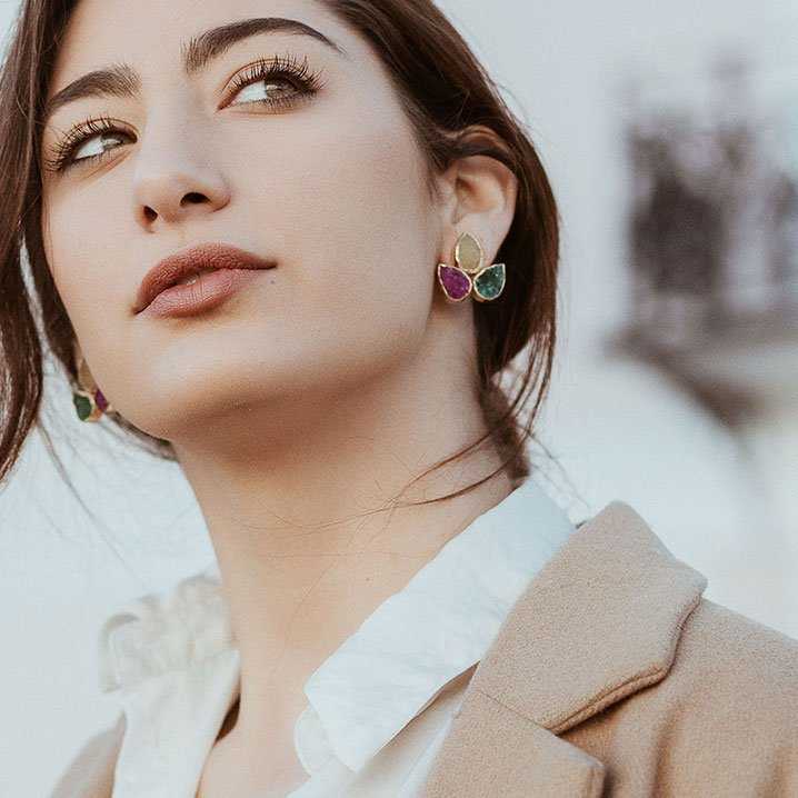 Pendientes Yoga Big Ed. Limitada Rough Plata Verde agua y Rosa cuarzo