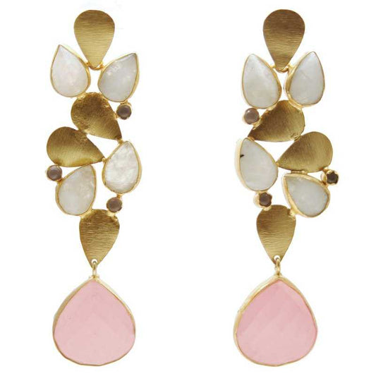 Pendientes Lavanda Piedra Lunar y Rosa