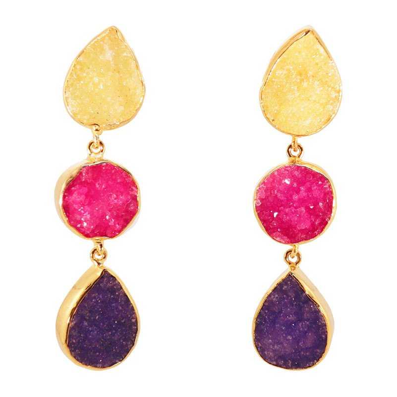 Pendientes Mademoiselle Amarillo. Fucsia y Morado