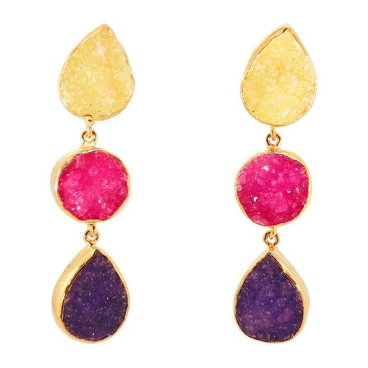 Pendientes Mademoiselle Amarillo. Fucsia y Morado