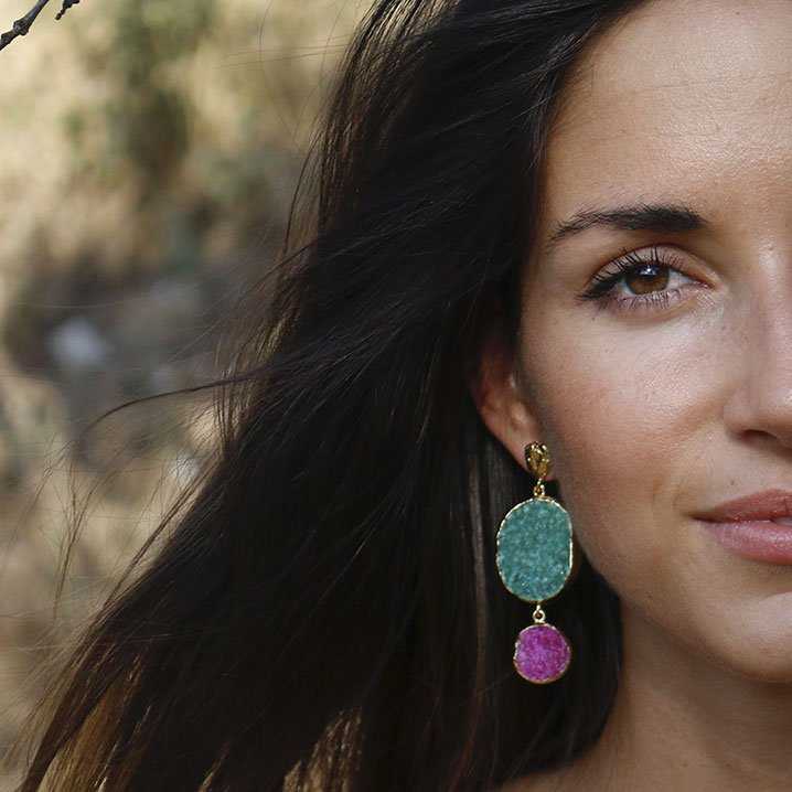 Pendientes Saphiro Verde y Fucsia