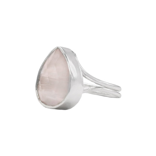 Anillo Caveto Plata Rosa Cuarzo