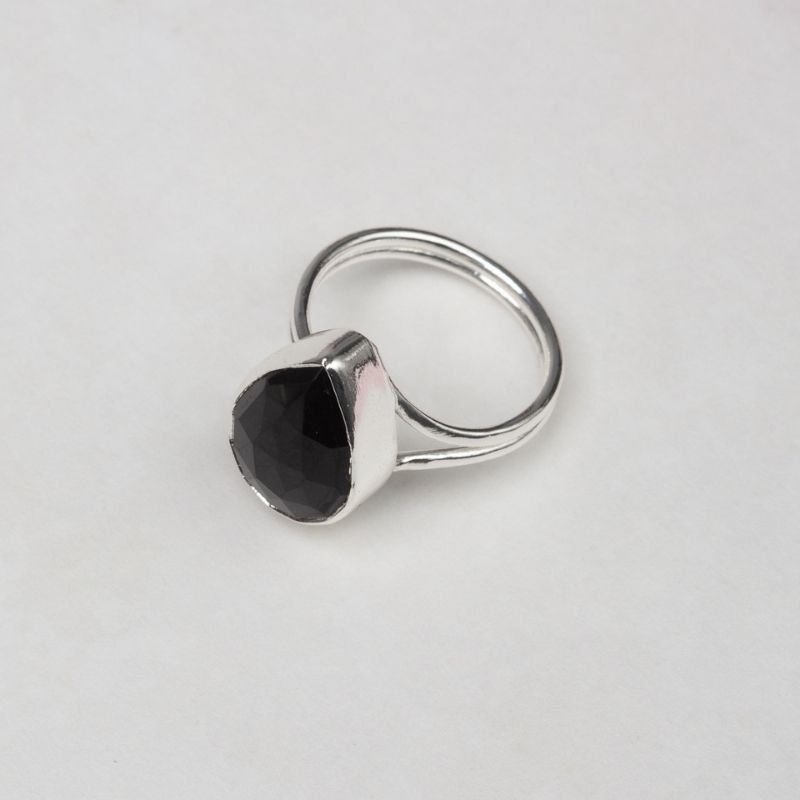 Anillo Caveto Pulida Plata Negro