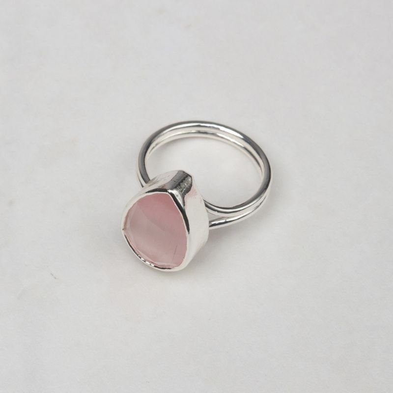 Anillo Caveto Pulida Plata Rosa claro