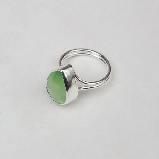 Anillo Caveto Pulida Plata Verde claro