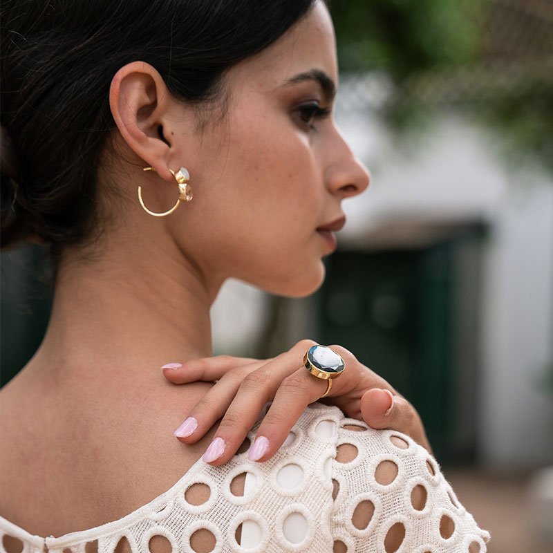Pendientes Aros Thira Piedra Lunar y Rosa cuarzo