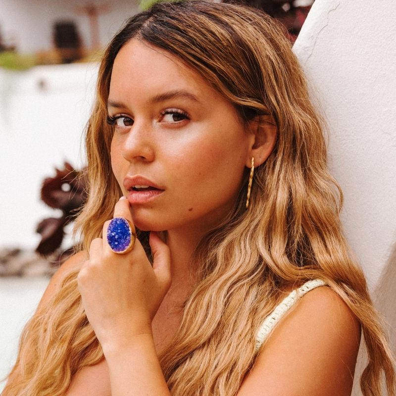 Anillo Galaxy Drusa Plata Azul