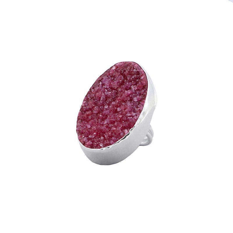 Anillo Galaxy Drusa Plata Burdeos Rosado