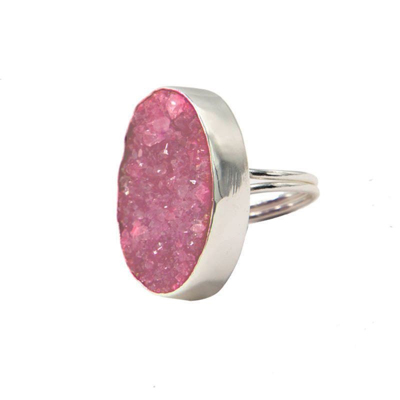 Anillo Galaxy Drusa Plata Fucsia mo