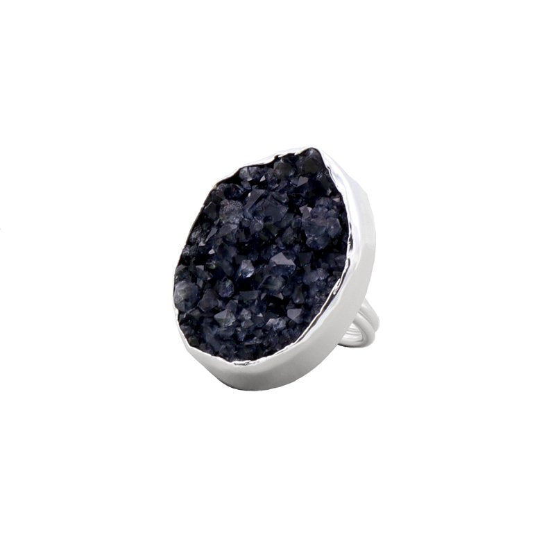 Anillo Galaxy Drusa Plata Negro