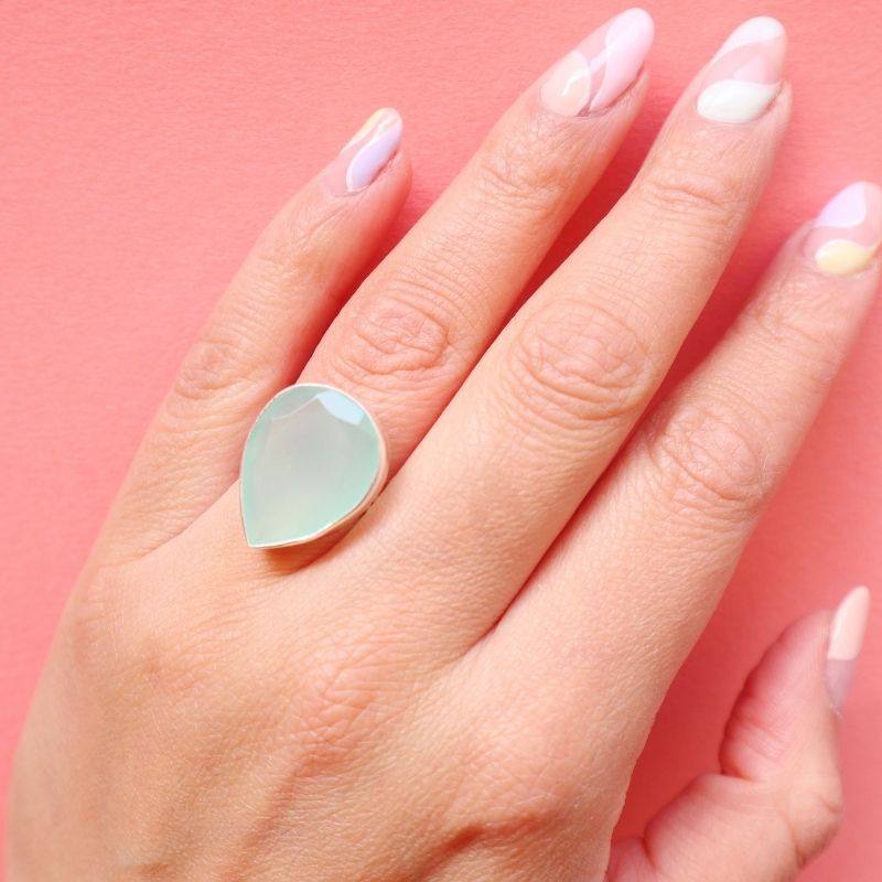 Anillo Formentera Pulido Plata Verde Agua