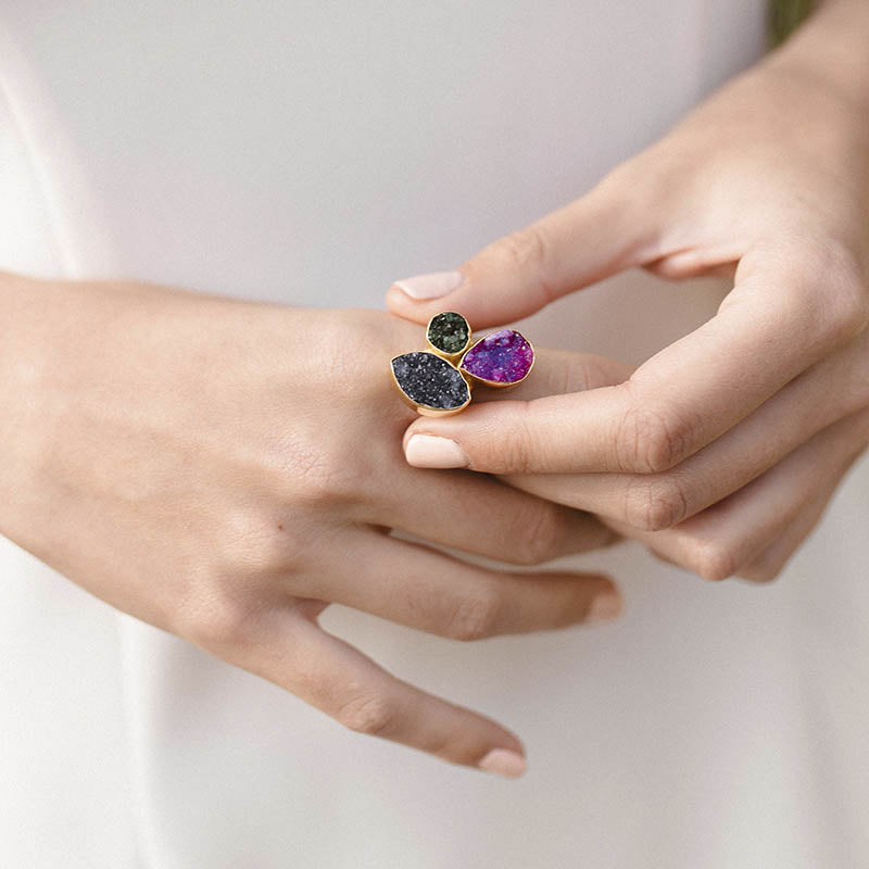 Anillo Greas Drusa Morado, Fucsia y Verde