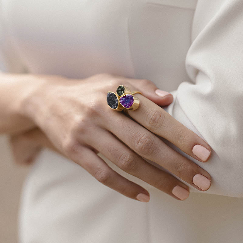 Anillo Greas Drusa Morado, Fucsia y Verde