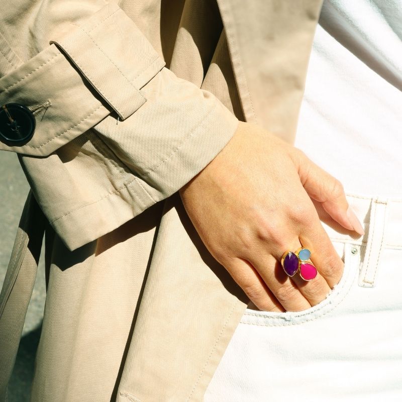 Anillo Greas Fucsia, Turquesa y Morado