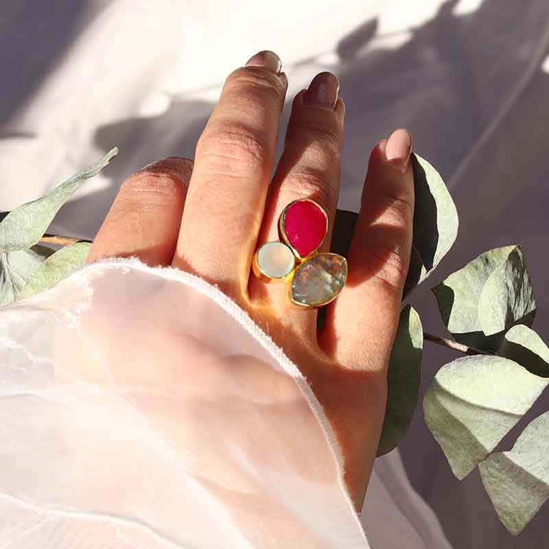 Anillo Greas Rubí. Mint y Labradorita