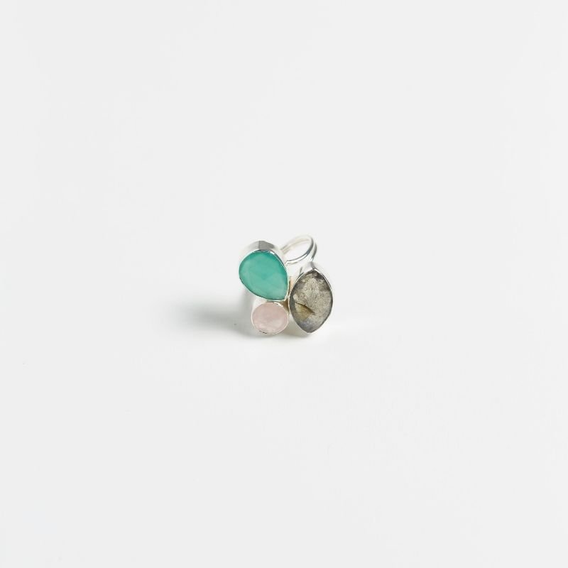 Anillo Greas Plata Verde agua. Rosa claro y Labradorita