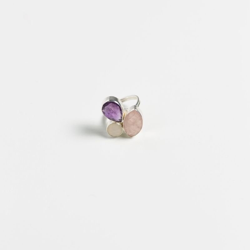 Anillo Greas Plata Morado, Blanco y Rosa claro