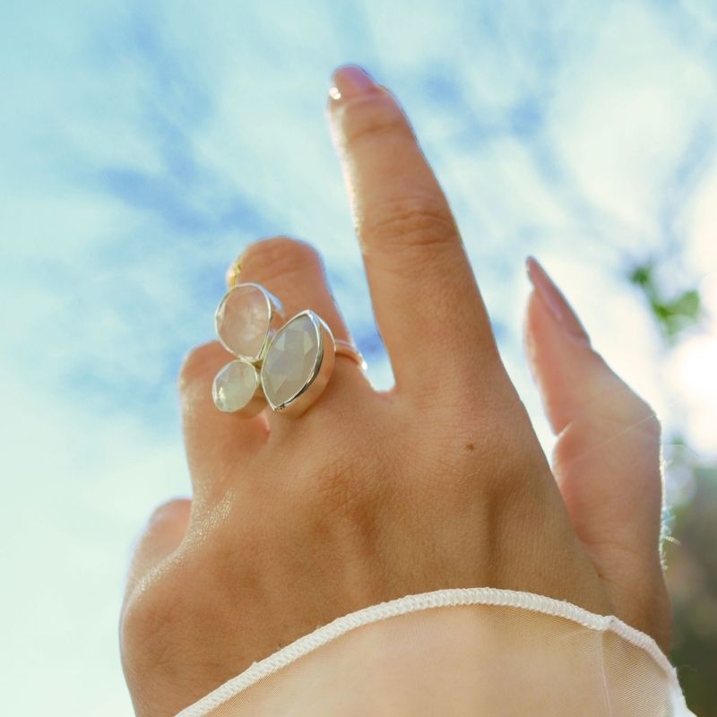 Anillo Greas Plata Rosa y Blanco