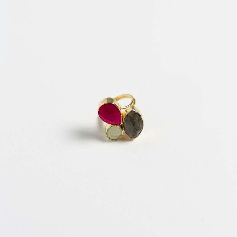 Anillo Greas Rubí, Mint y Labradorita