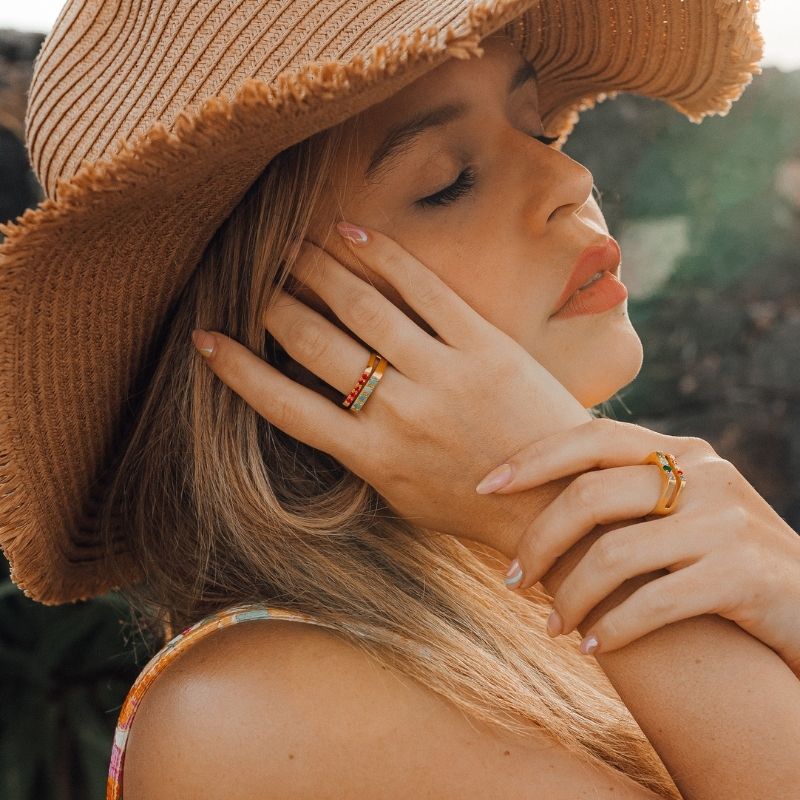 Anillo Gwen Rubí y Amazonita