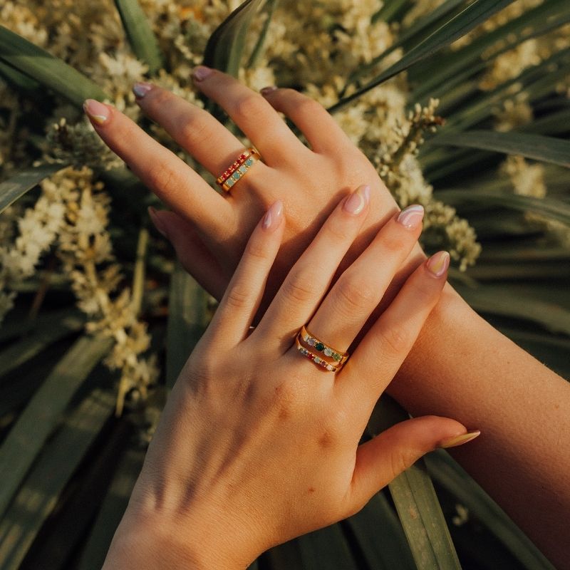 Anillo Gwen Rubí y Amazonita