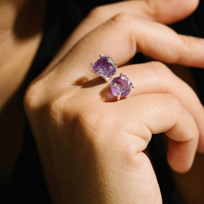 Conjunto Collar Infinity Morado Amatista + Anillo Setubal Morado Amatista