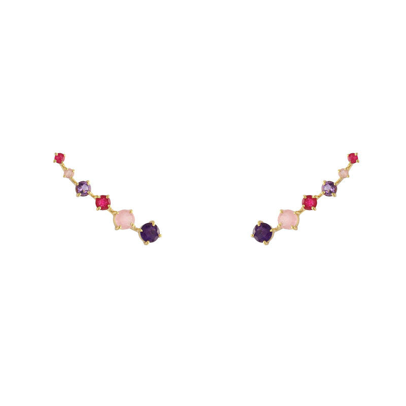 Pendientes Glam Trepadores Morado, Rosa y Rubí