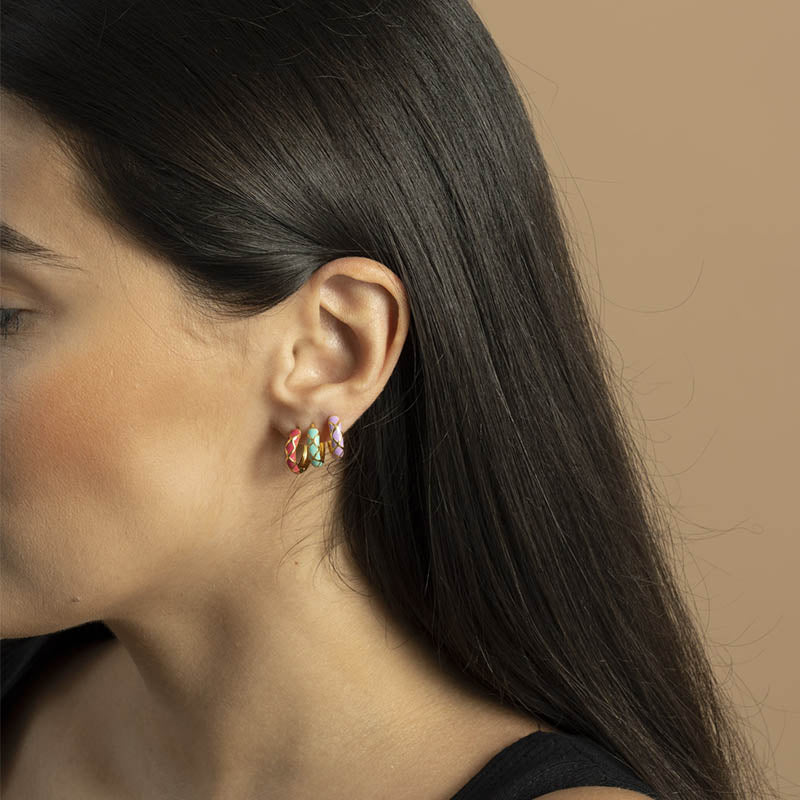 Pendientes Aros Tiles Fucsia