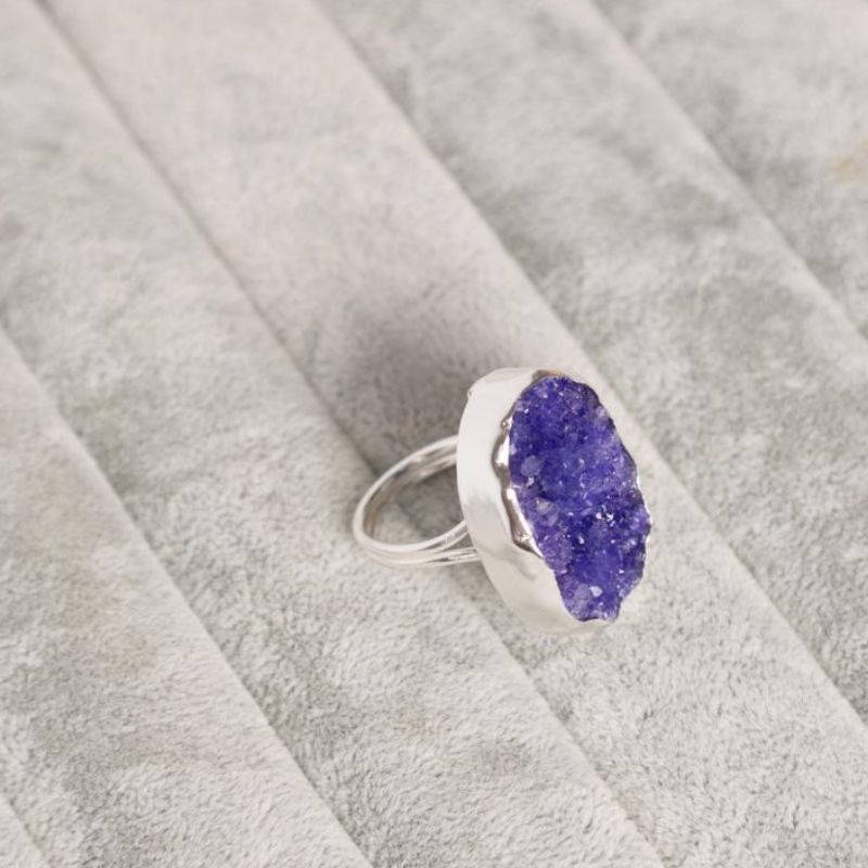 Anillo Galaxy Drusa Plata Morado