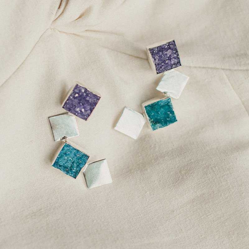 Pendientes Antártida Plata Morado y Azul turquesa