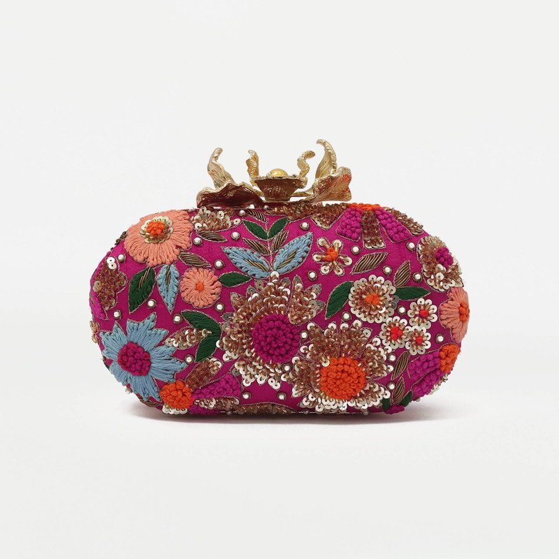 Bolso Ovalado Flor Garra Kali Fucsia