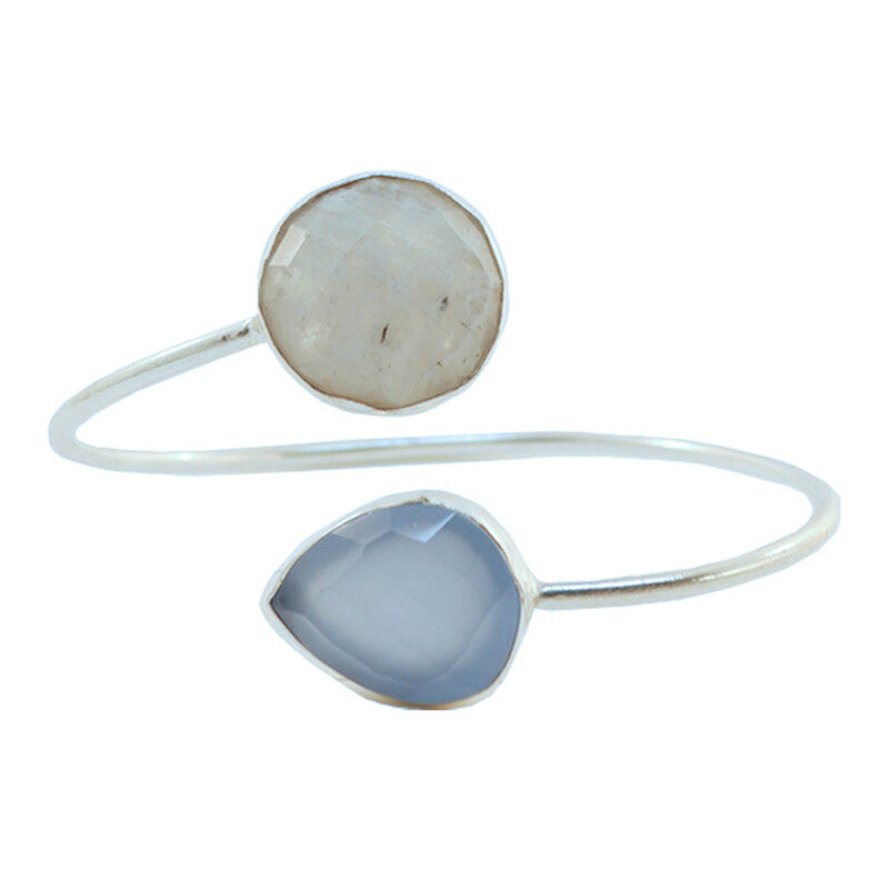 Brazalete Cg Plata Piedra Lunar y Azul claro