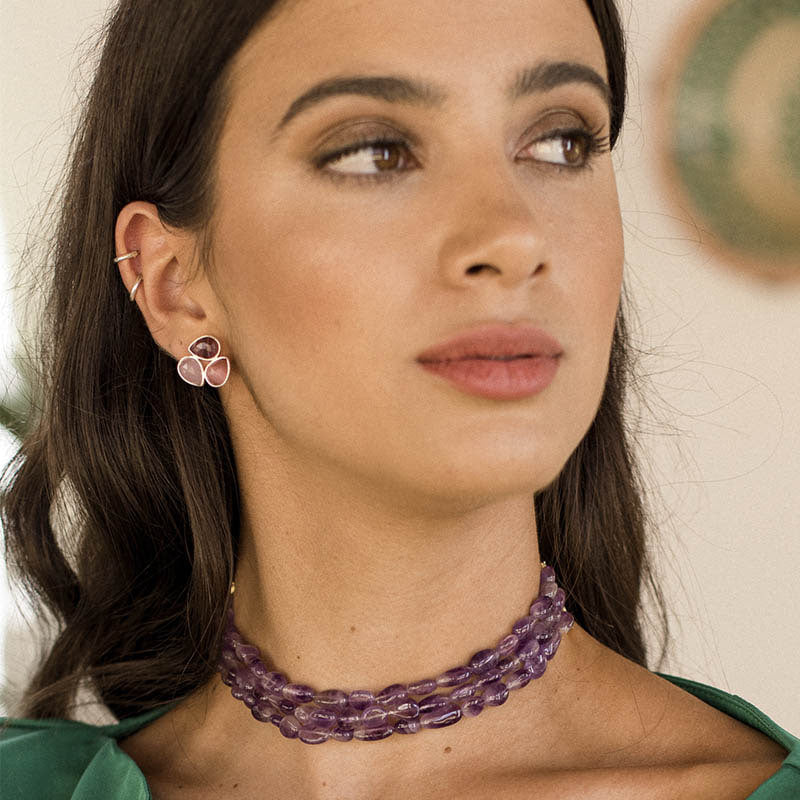 Pendientes Vega Plata Morado y Rosas