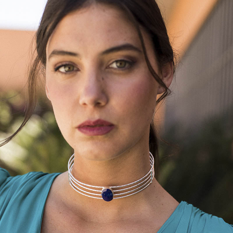 Choker Natalie Plata Azul Lapis