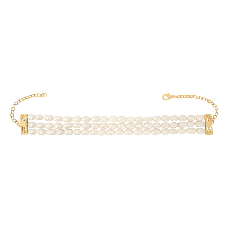 Choker Yaren Triple Ovalado Perlas