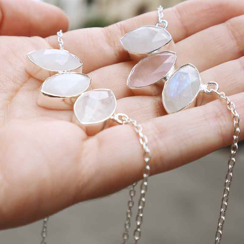 Colgante Ziba Plata Piedra Lunar y Rosa claro