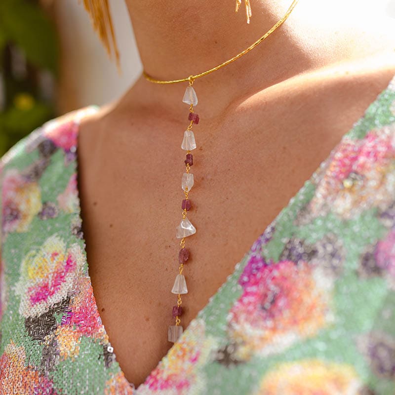 Collar Infinity Deluxe Rosa Cuarzo y Rubí