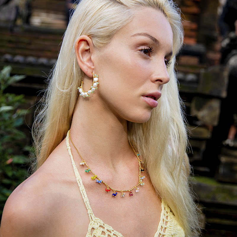 Pendientes Aros Gobio Perlas y Verde agua - Black One