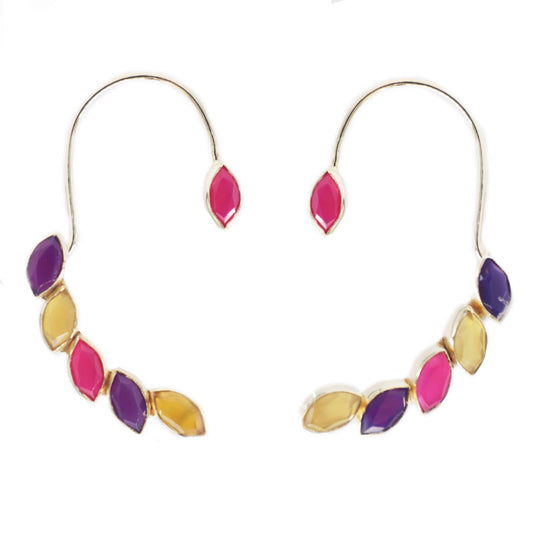 Pendientes Earcuff Cometa Morado. Amarillo y Fucsia