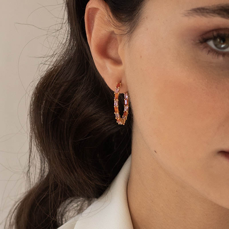 Pendientes Aros Aesthetic Zc Naranja y Rosa claro